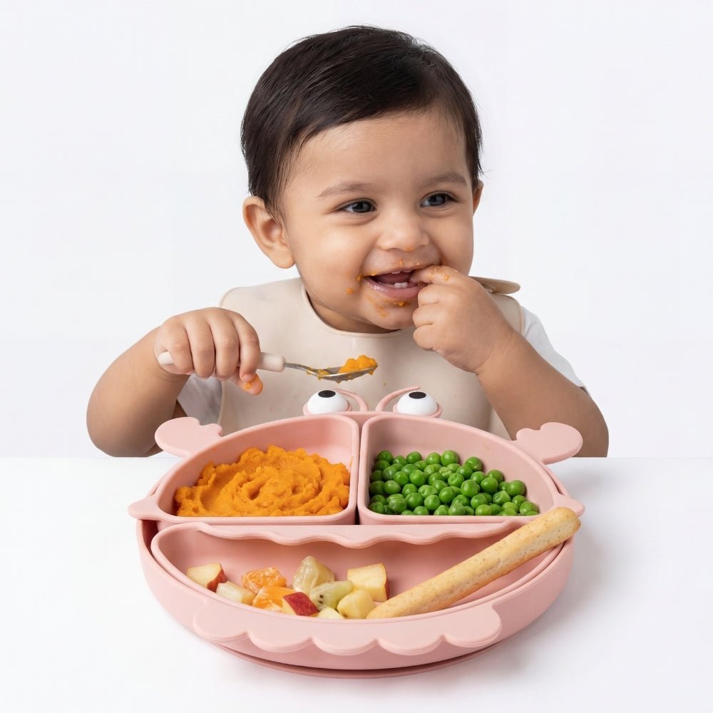 Baby Crab Silicon Suction Plate With 3 Section Plate, (4Months+) - Baby 3 section Feeding plate | haus & kinder