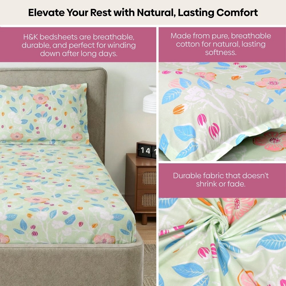 Bloomfield Dawn Combed Cotton King Fitted Bedsheet, 186 TC - Bedsheets | haus & kinder