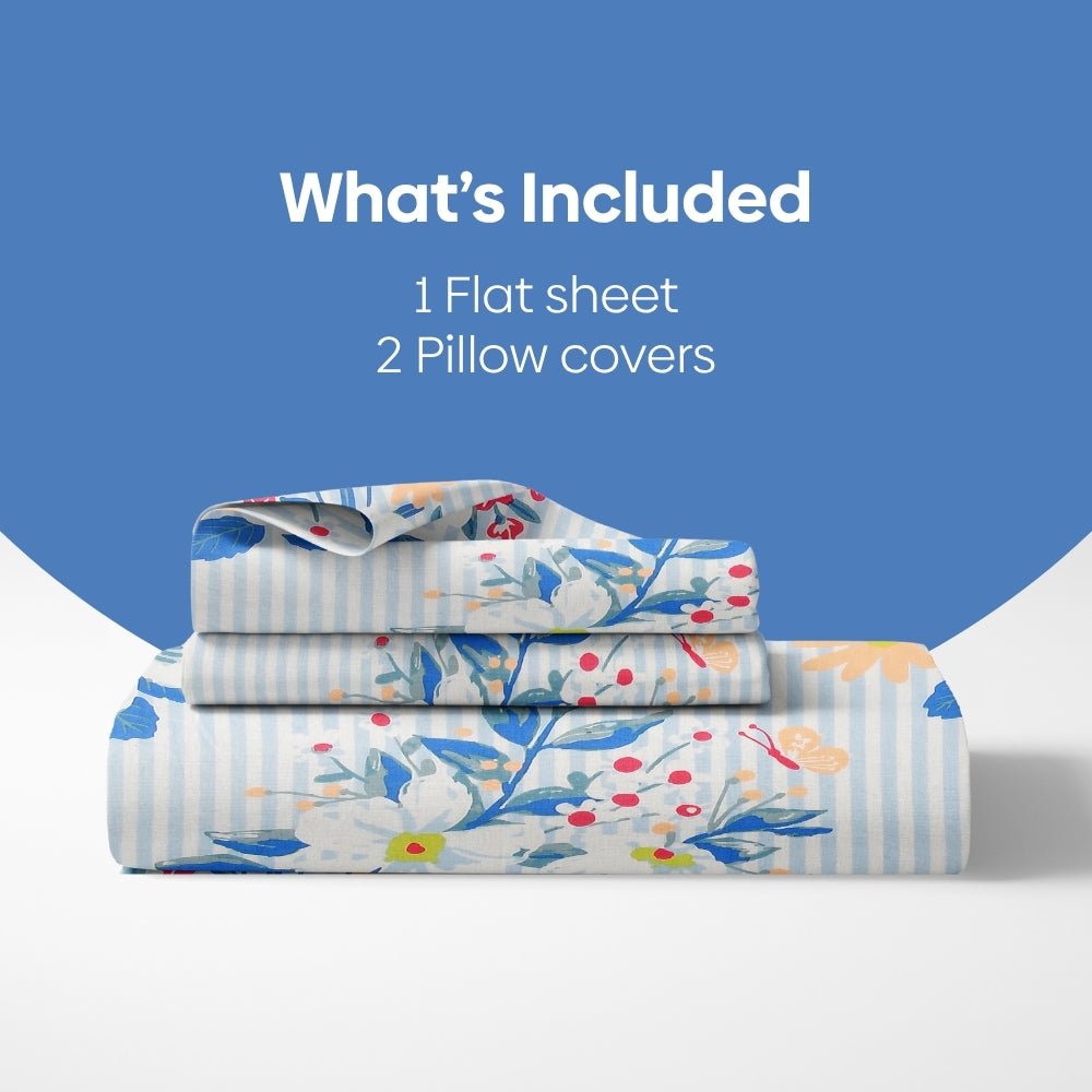 Moments 100% Cotton 186 TC King Bedsheet, Blue (Gift Set) - King Size | haus & kinder