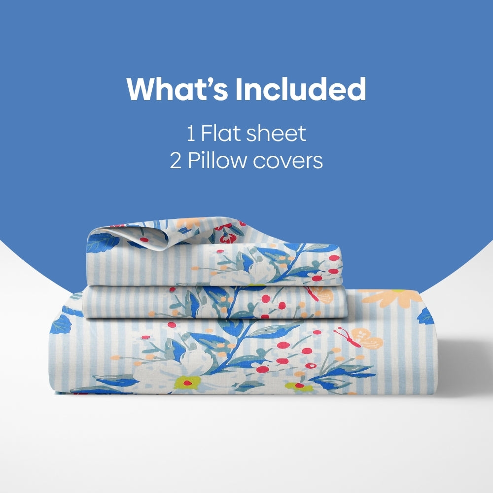 Moments 100% Cotton 186 TC King Bedsheet, Blue (Gift Set)
