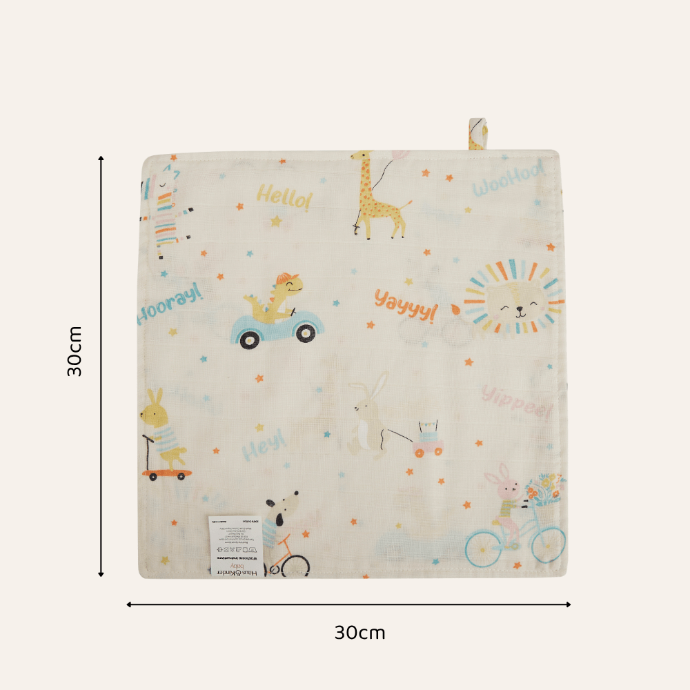 Jungle Party 100% Cotton Pack of 5 Wash Cloth 0 - 12 Months - Baby Essentials | haus & kinder