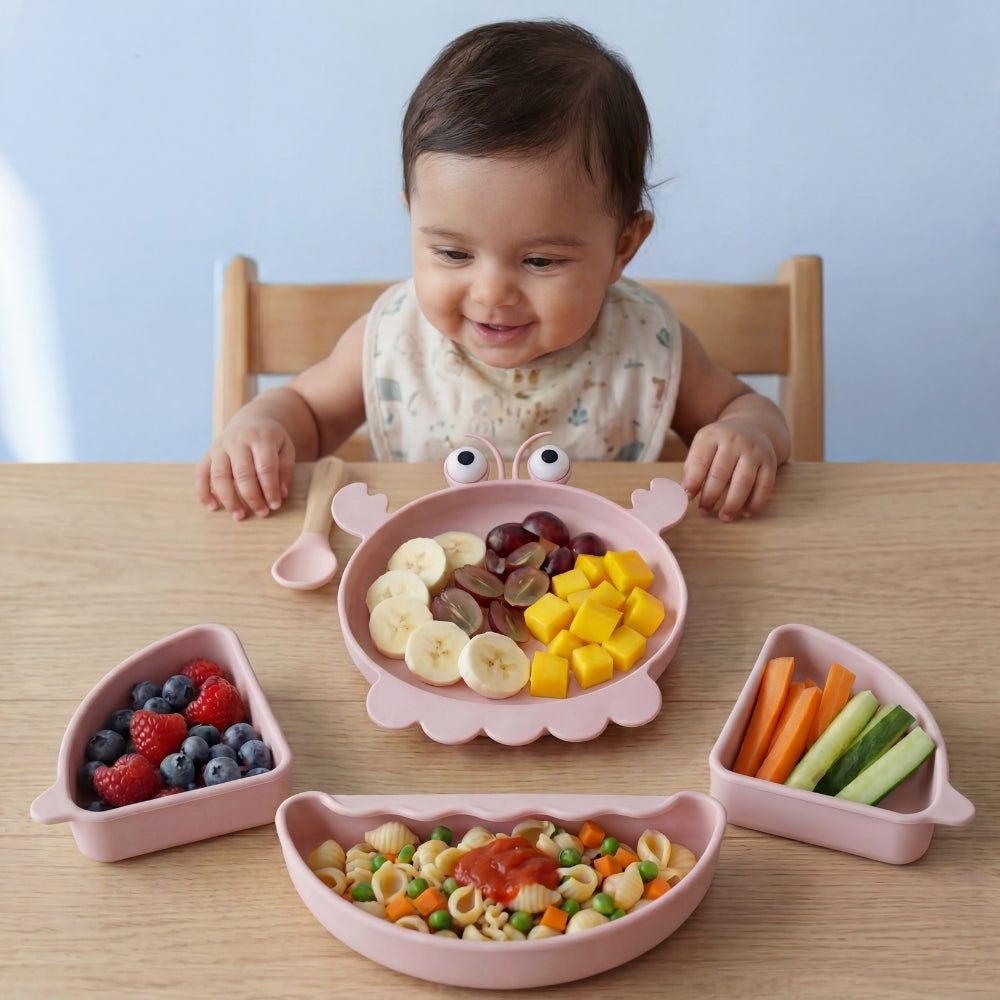 Baby Crab Silicon Suction Plate With 3 Section Plate, (4Months+) - Baby 3 section Feeding plate | haus & kinder