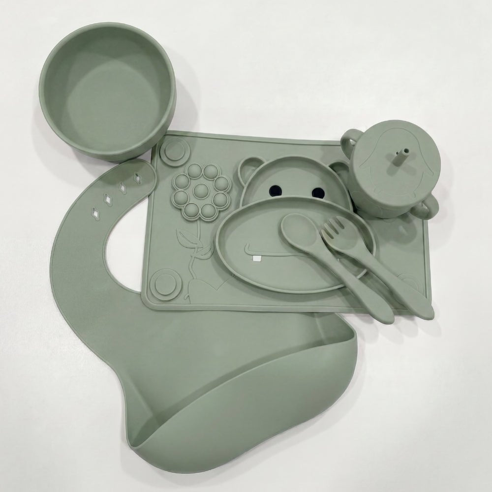 Baby Hippo Silicon Suction Feeding Set Of 6, (4Months+) - Baby Feeding set of 3 | haus & kinder