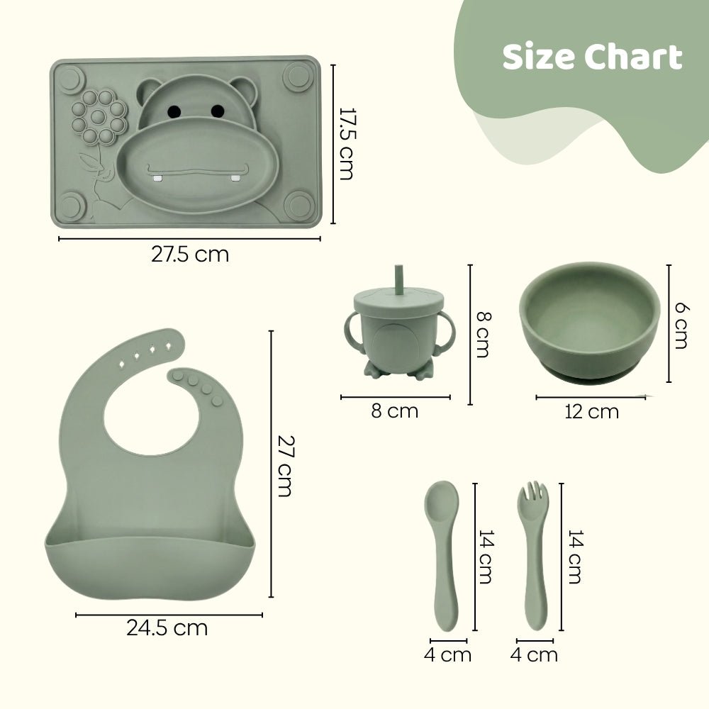 Baby Hippo Silicon Suction Feeding Set Of 6, (4Months+) - Baby Feeding set of 3 | haus & kinder