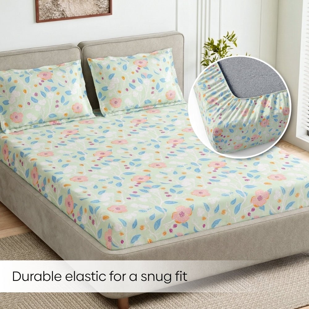 Bloomfield Dawn Combed Cotton King Fitted Bedsheet, 186 TC - Bedsheets | haus & kinder