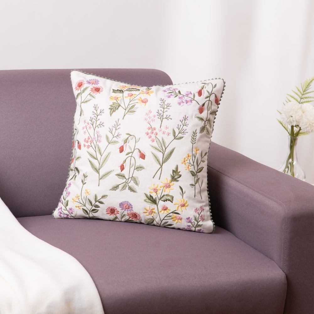 Embroidered Decorative Cushion Cover, Garden Reverie