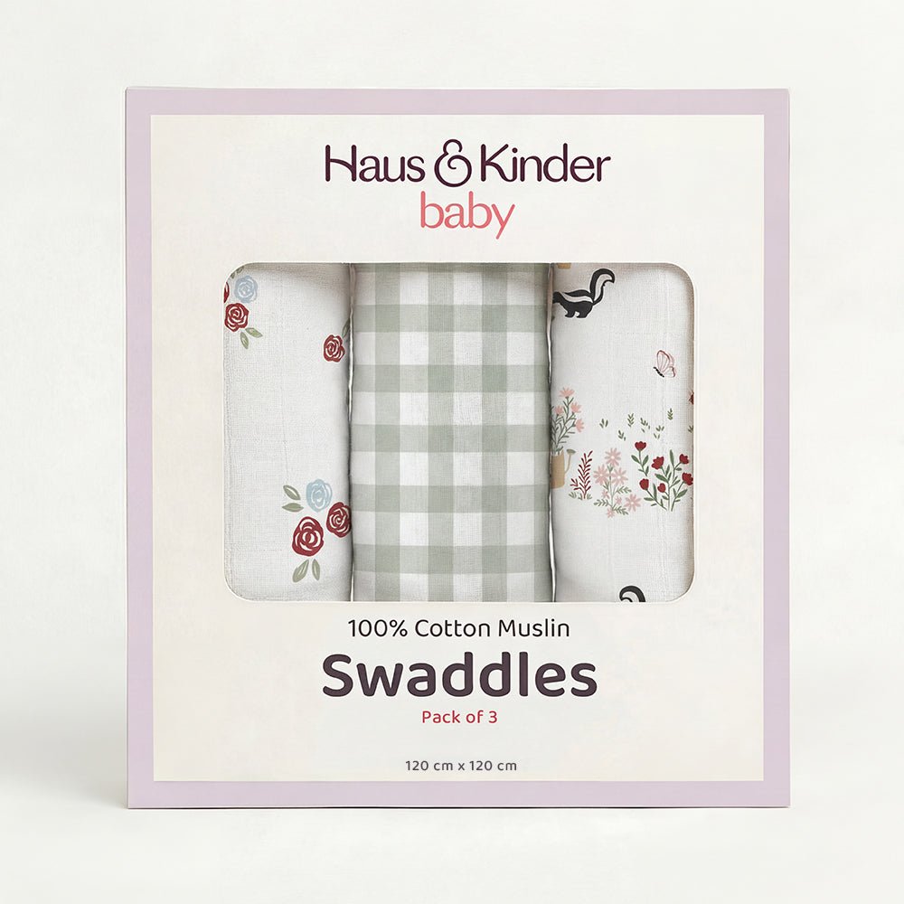 Scarlet In Garden Collection Muslin Swaddle- Pack Of 3 - Swaddles | haus & kinder