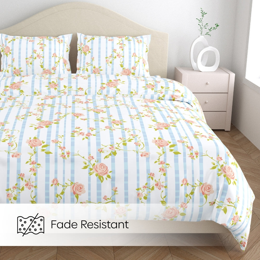 Rosaline Stripes 100% Cotton Double Size Bedsheet, 144 TC