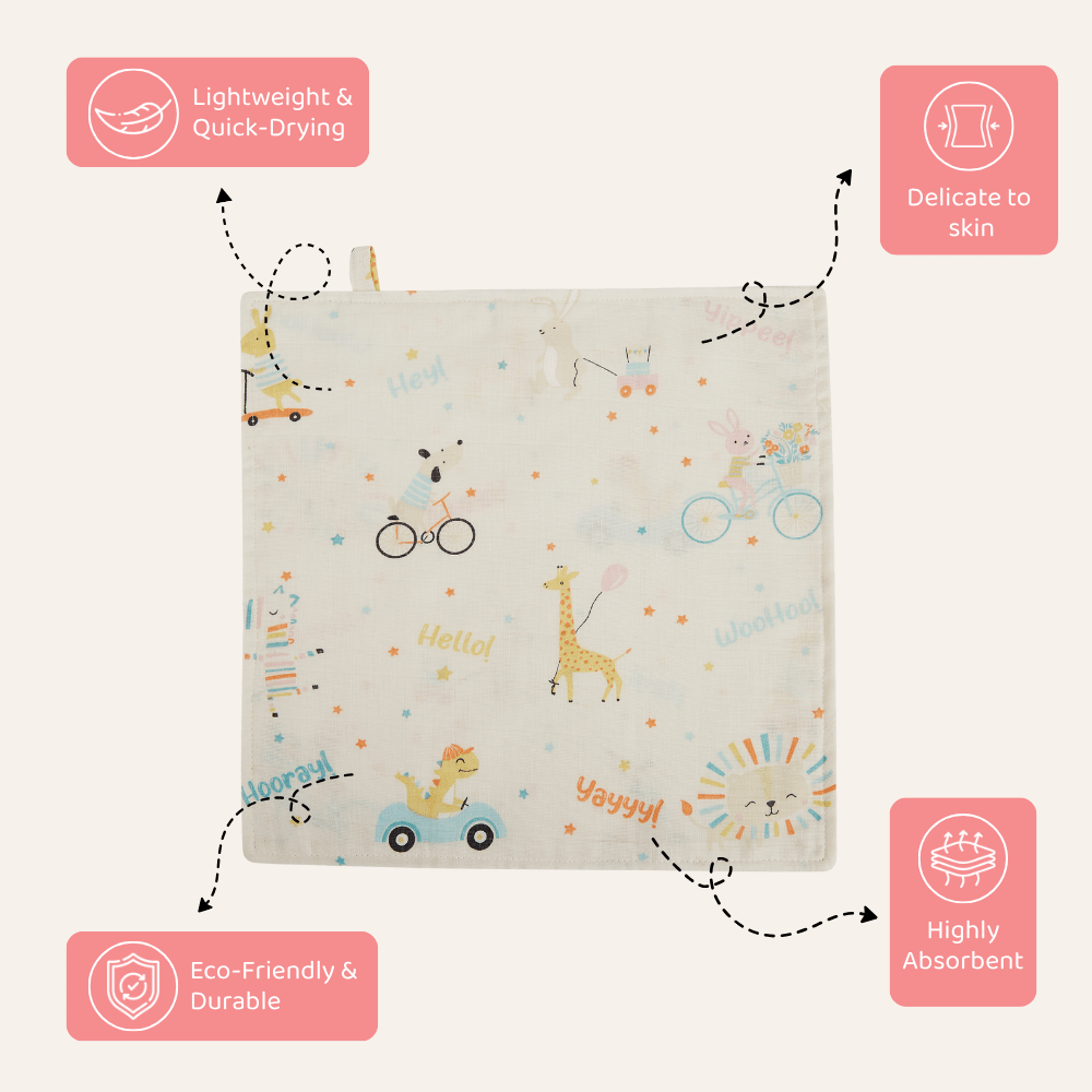 Jungle Party 100% Cotton Pack of 5 Wash Cloth 0 - 12 Months - Baby Essentials | haus & kinder