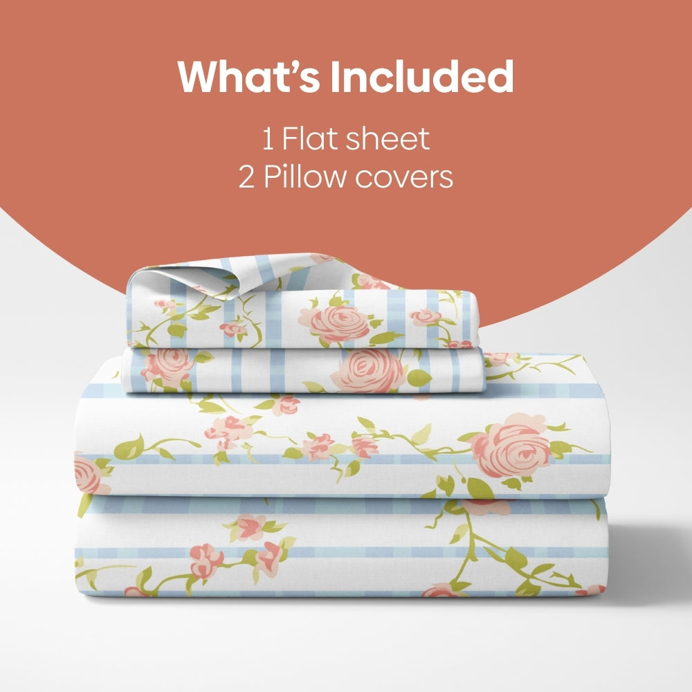 Rosaline Stripes 100% Cotton Double Size Bedsheet, 144 TC