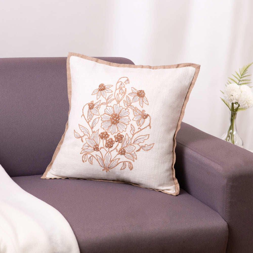 Embroidered Decorative Cushion Cover, Ivory Grace
