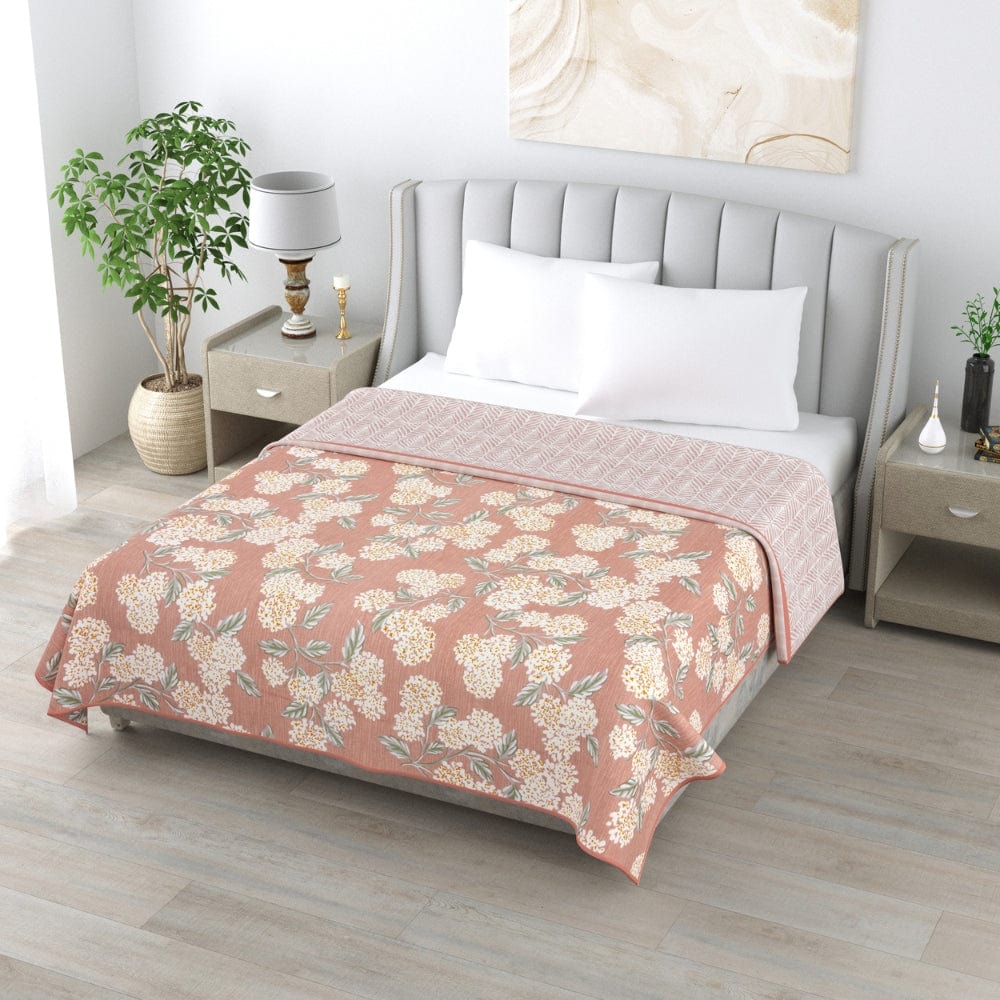 Digital Printed Ultra Soft Peach Finish Reversible Dohar, Hydrangea Mist, Peach