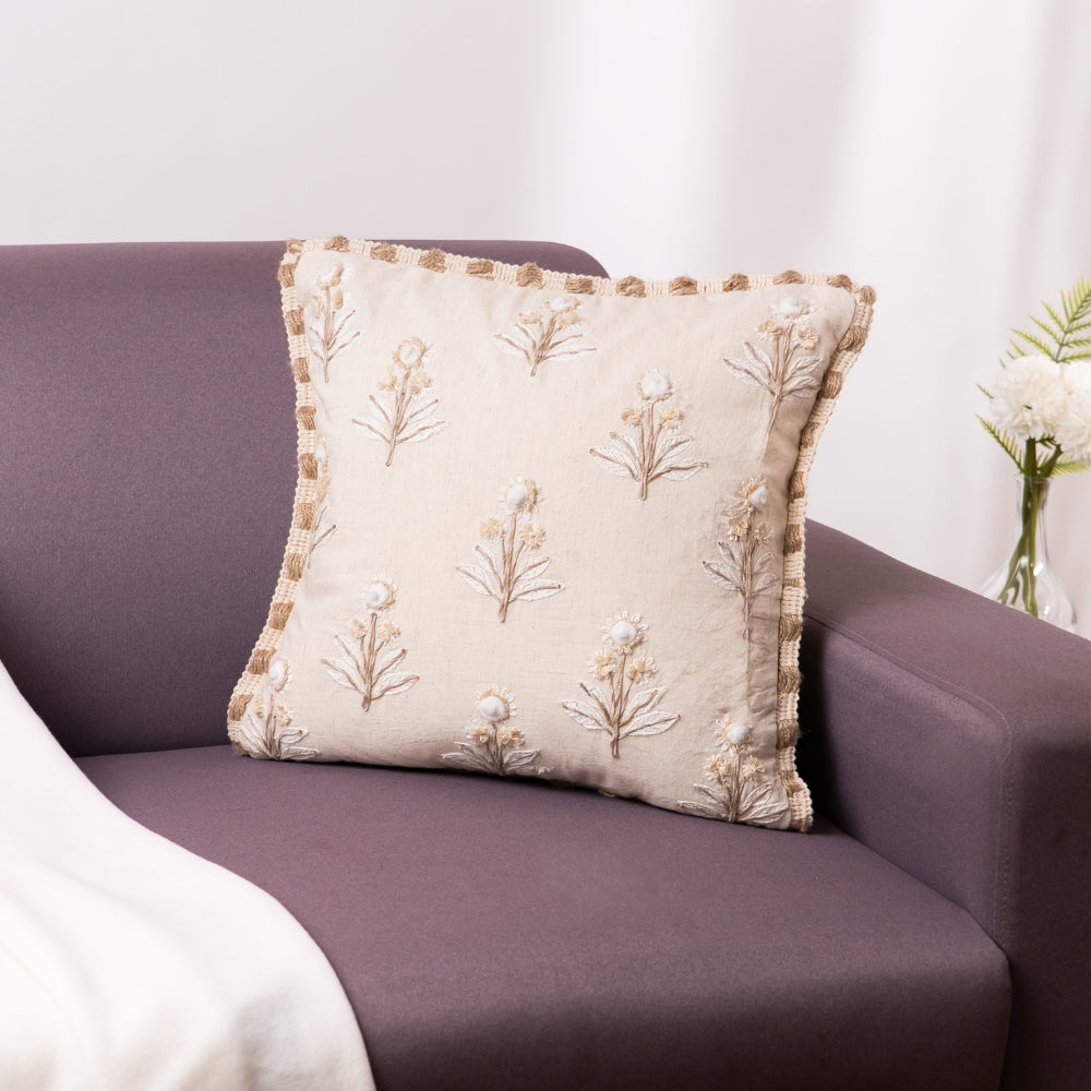 Embroidered Decorative Cushion Cover, Earthy Elegance