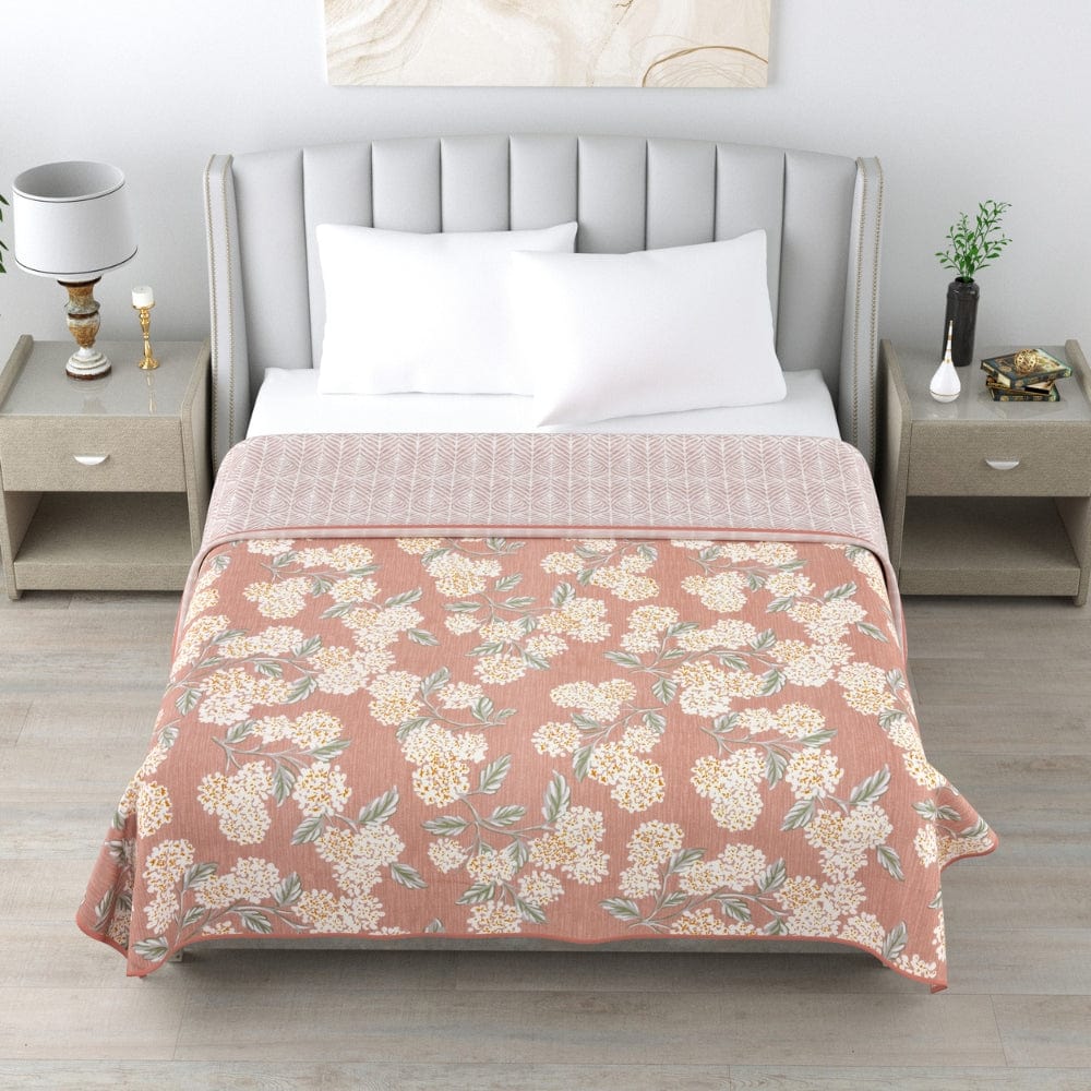 Digital Printed Ultra Soft Peach Finish Reversible Dohar, Hydrangea Mist, Peach