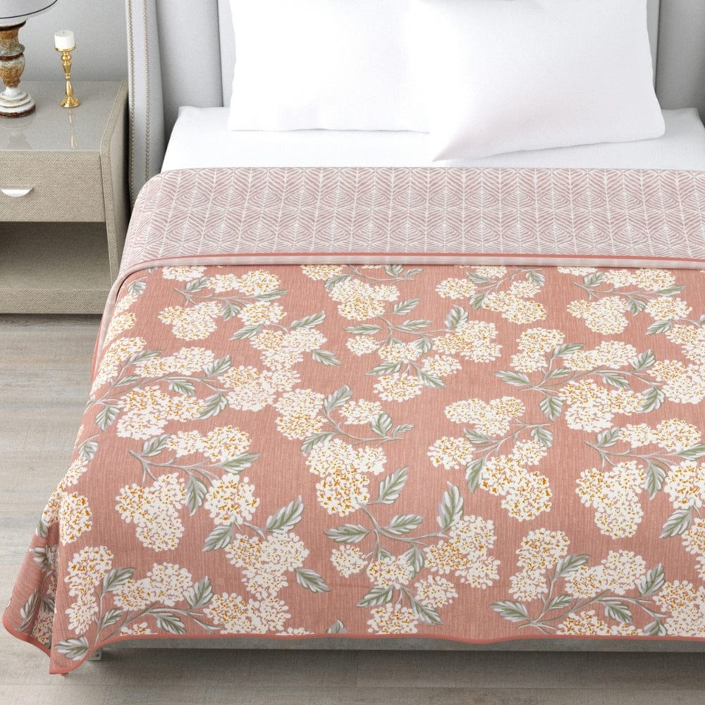 Digital Printed Ultra Soft Peach Finish Reversible Dohar, Hydrangea Mist, Peach