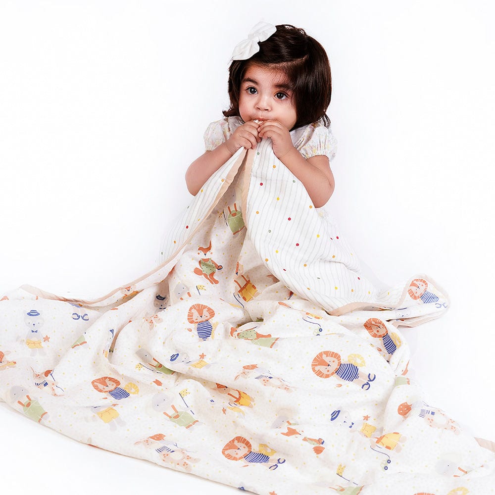 Jungle Party 100% Cotton Muslin Reversible Blanket for New Born Baby