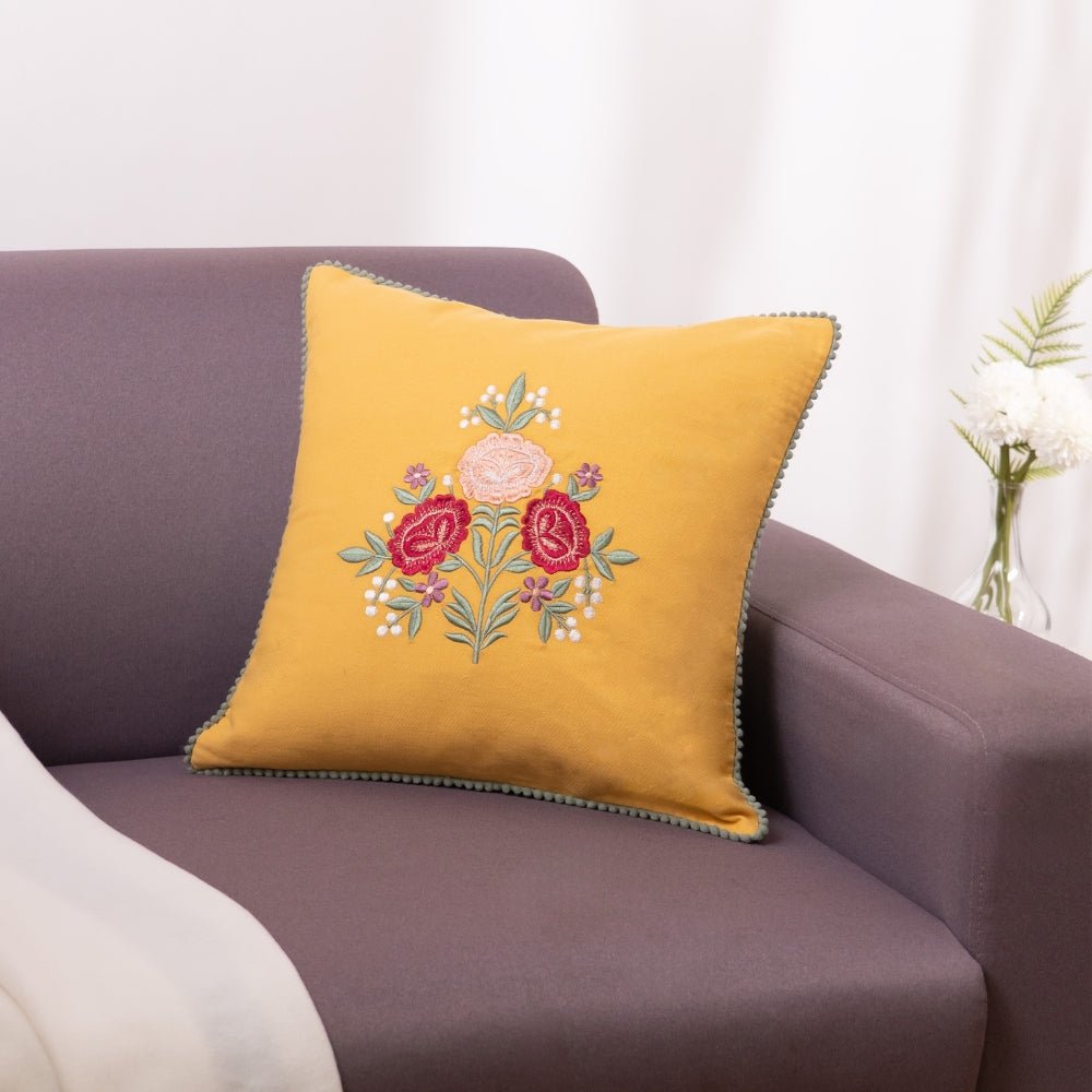 Embroidered Decorative Cushion Cover, Golden Bloom - Cushion Covers | haus & kinder