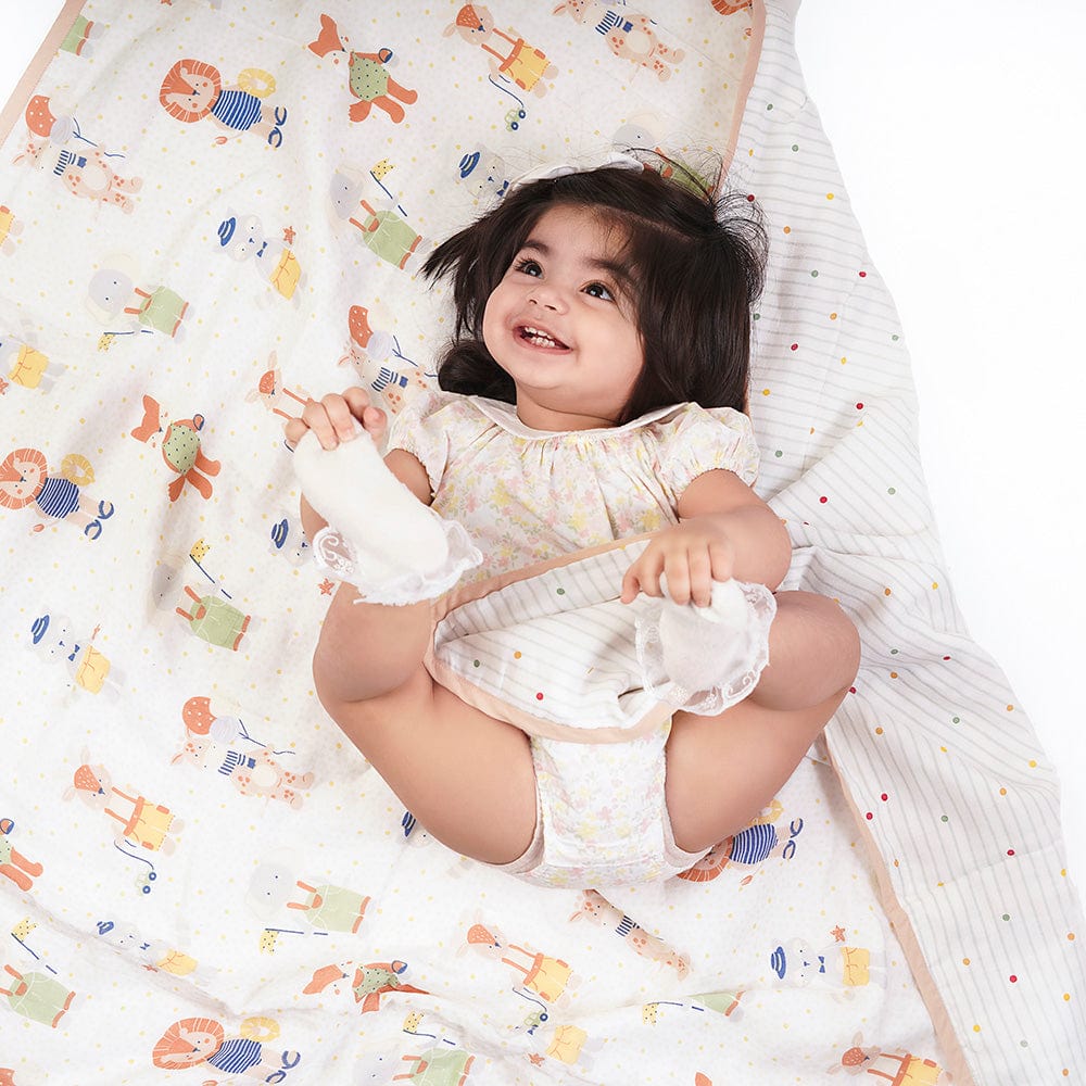 Jungle Party 100% Cotton Muslin Reversible Blanket for New Born Baby