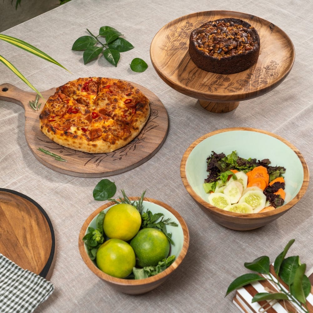 Floral Acacia Wood cake stand