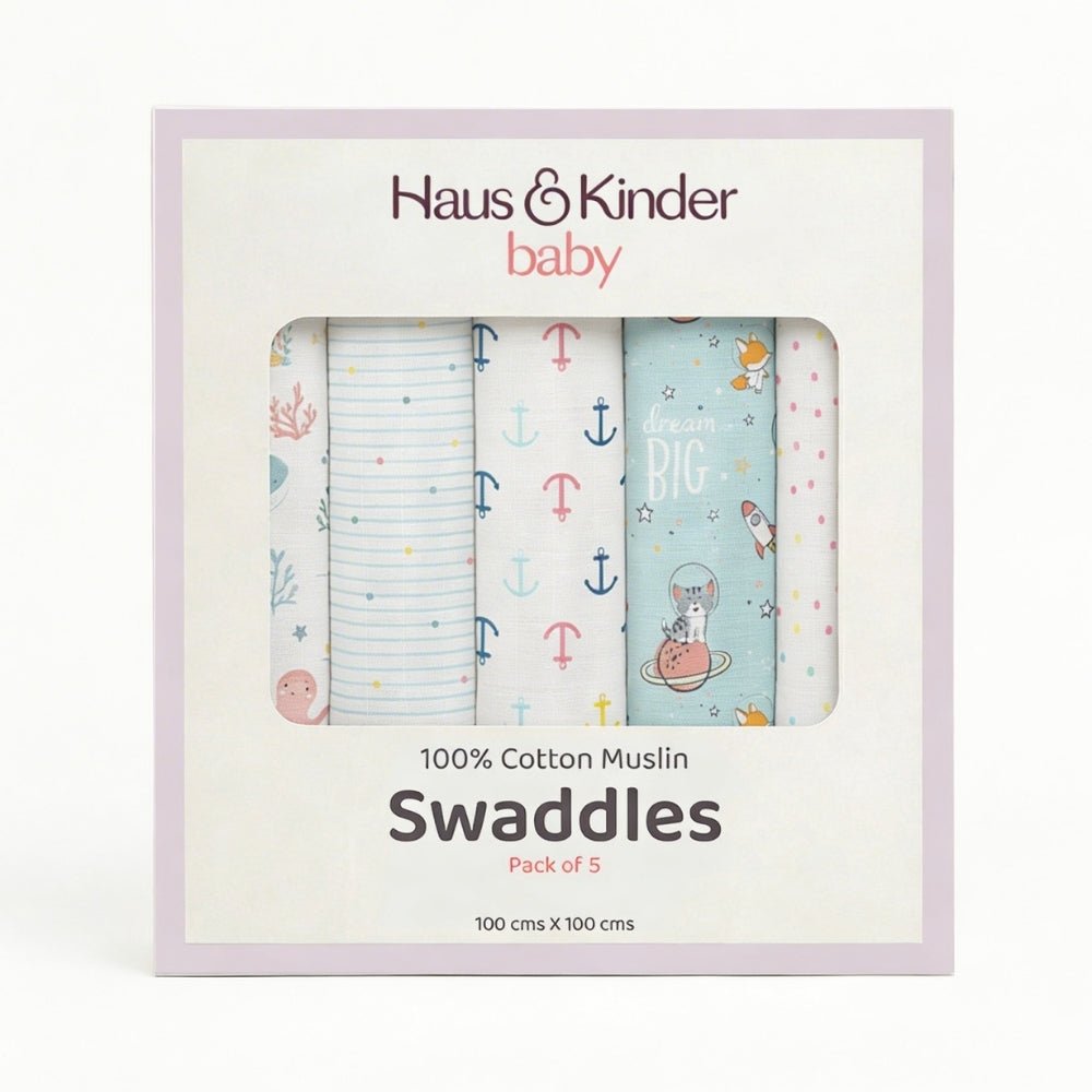 Nautical Collection 100% Cotton Muslin Swaddle Pack Of 5 - Swaddles | haus & kinder