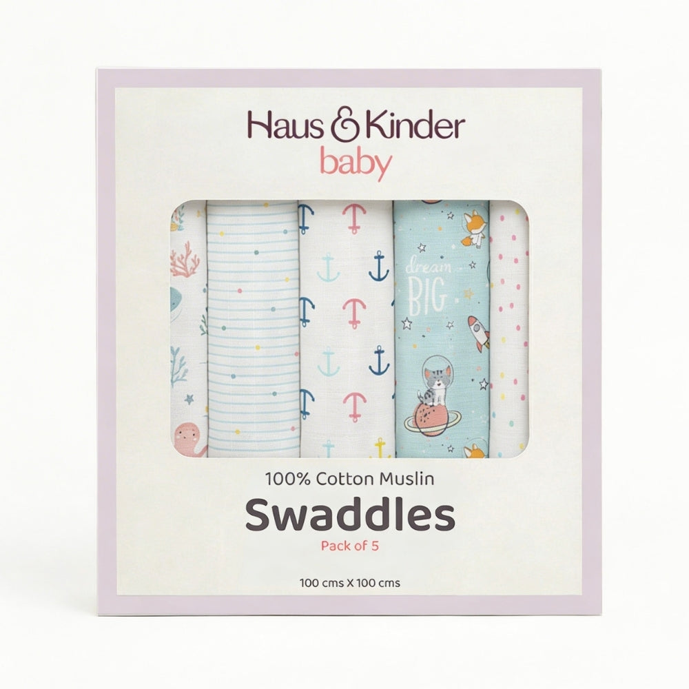 Nautical Collection 100% Cotton Muslin Swaddle Pack Of 5