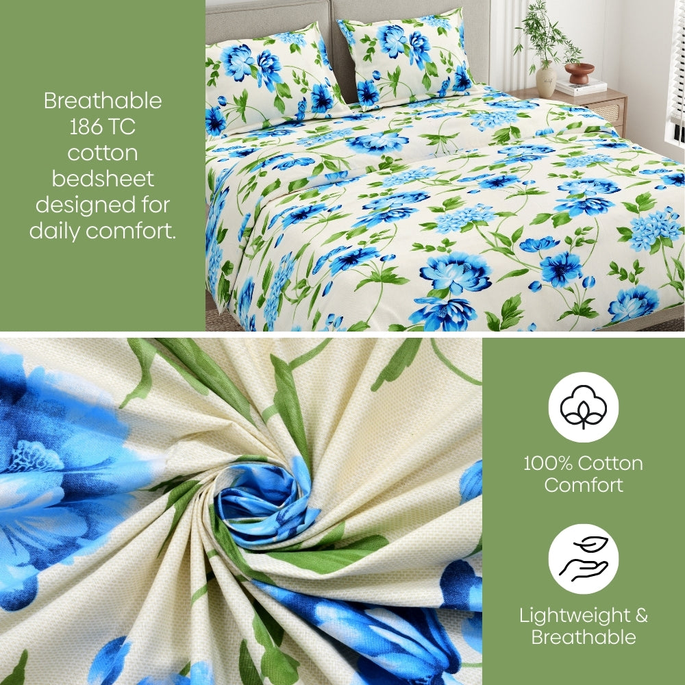 Garden Reverie 100% Cotton Double Bedsheet, 144TC
