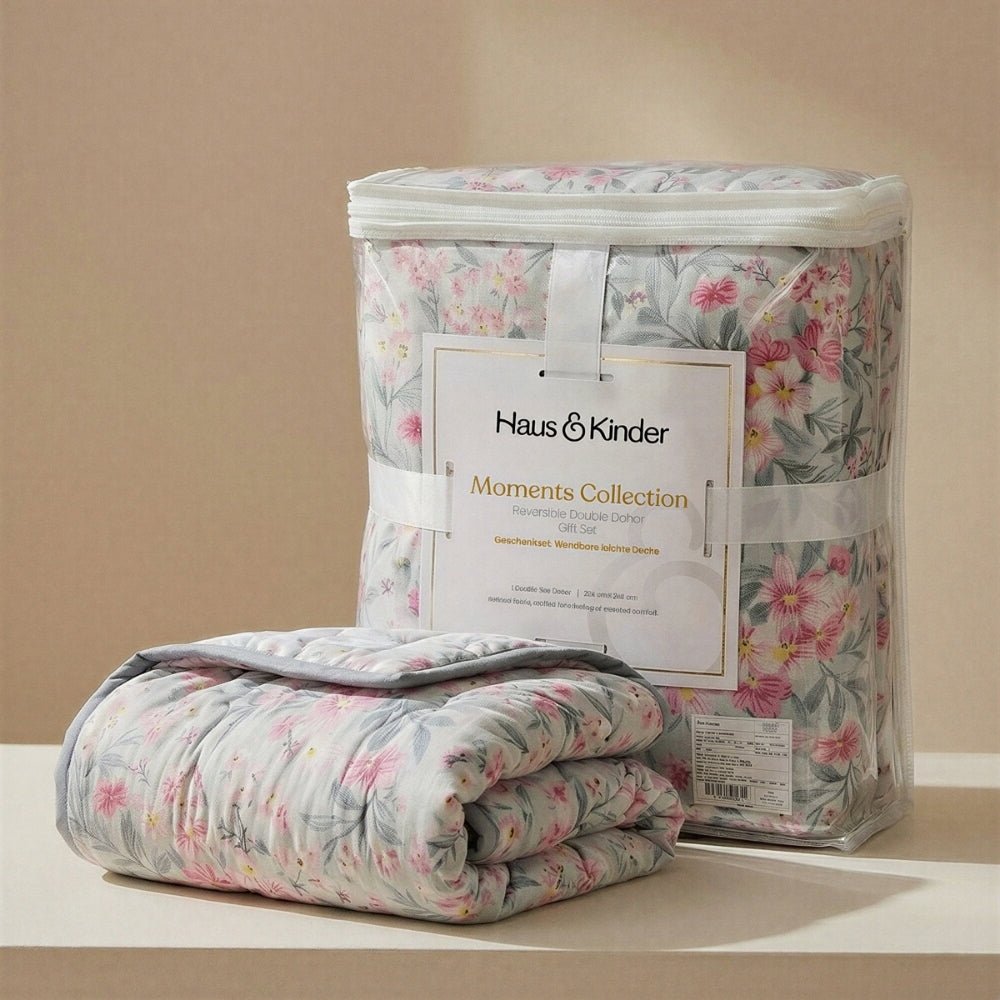 Moments 100% Cotton Reversible Double Dohar Set Of 1, Grey - Dohar | haus & kinder