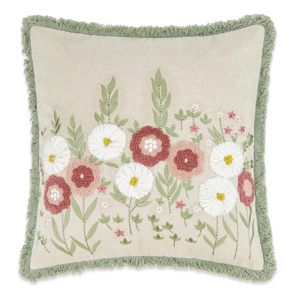 Embroidered Decorative Cushion Cover, Pastel Meadow