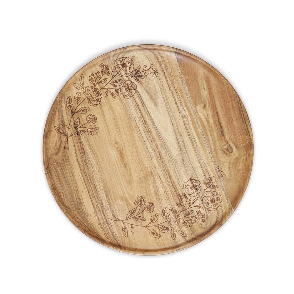 Floral Acacia Wood cake stand