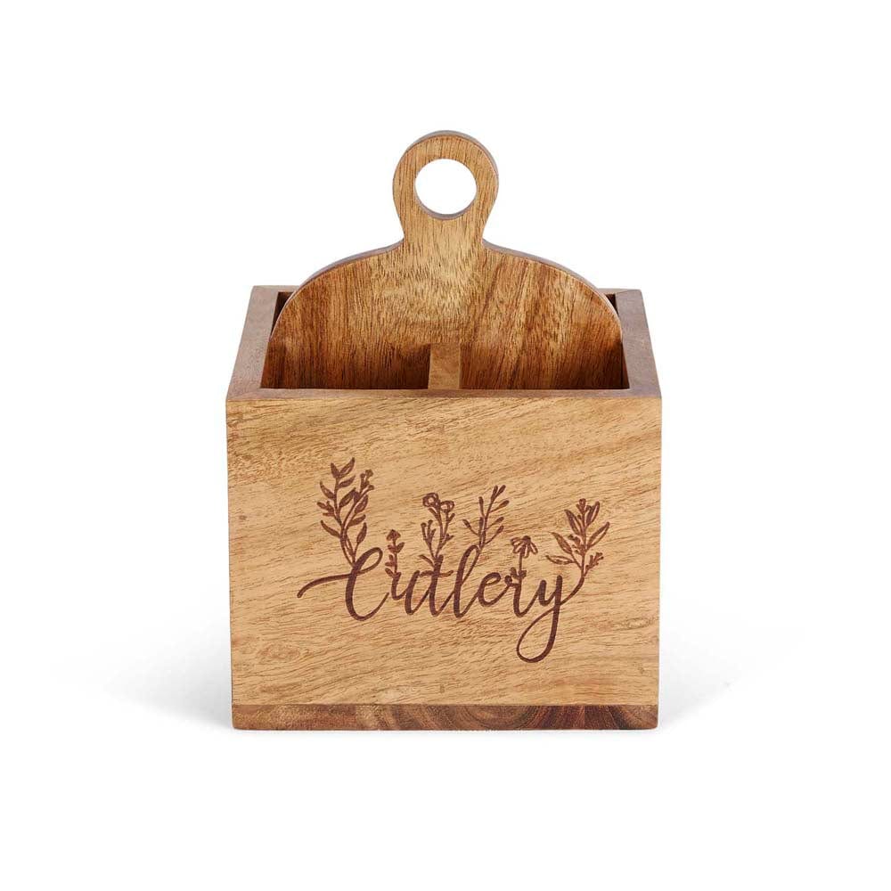 Floral Acacia Wood cutlery holder