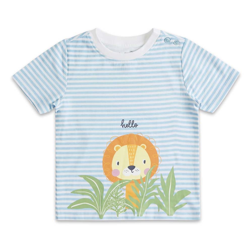 100% Cotton Half Sleeve Boy T-Shirt, Blue-Yellow