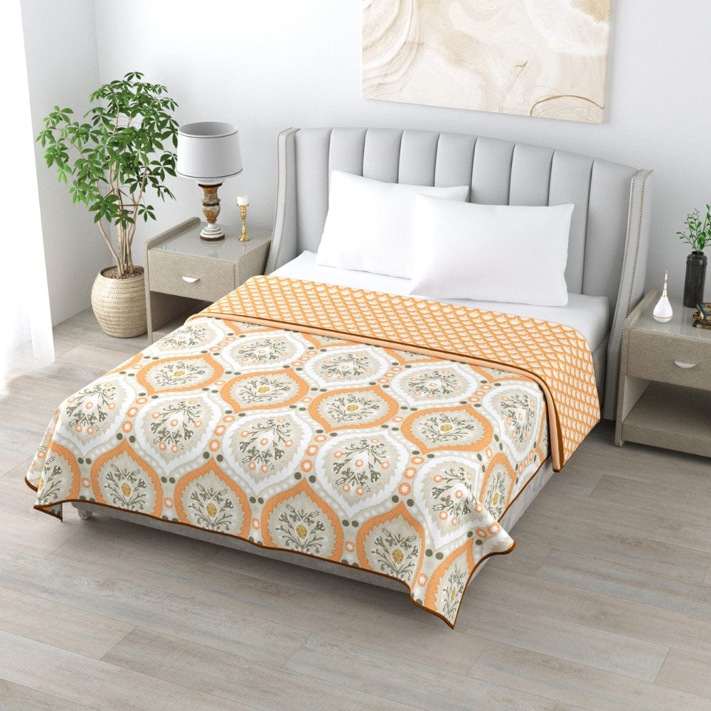 Digital Printed Ultra Soft Peach Finish Reversible Dohar, Taupe Trellis