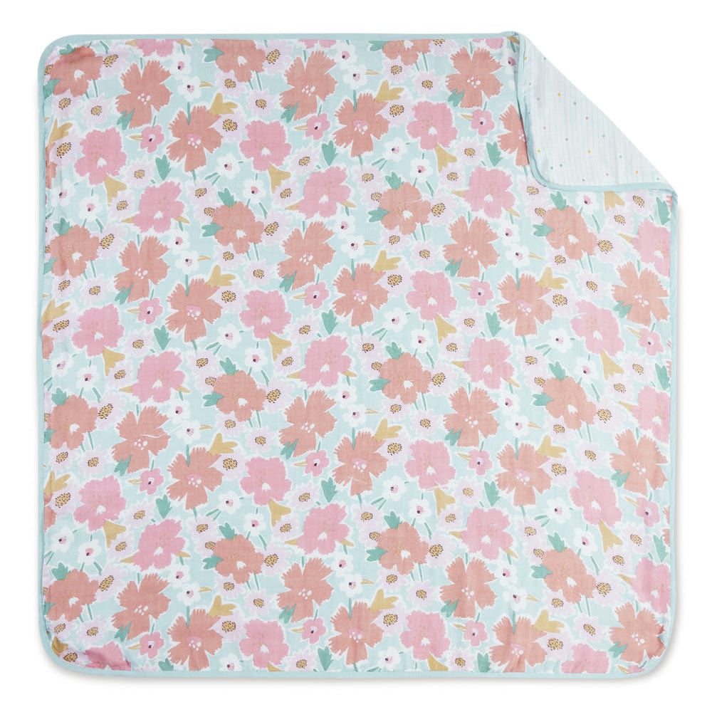 Bold Floral 100% Cotton Muslin Reversible Blanket for New Born Baby