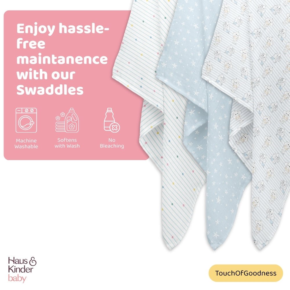 Twinkle Dreams Collection Muslin Swaddle- Pack Of 3 - Swaddles | haus & kinder