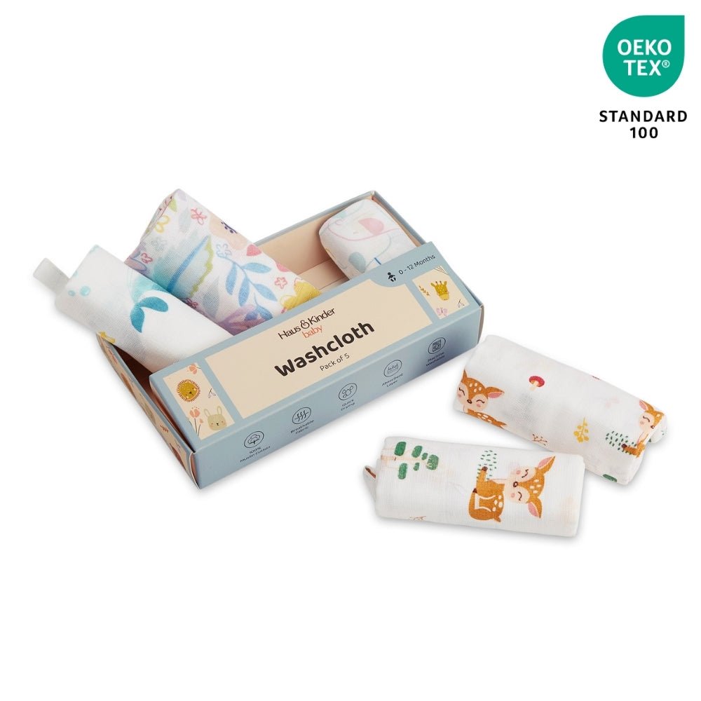 Gentle Giggles Pack of 5 Muslin Washcloth - Baby Essentials | haus & kinder