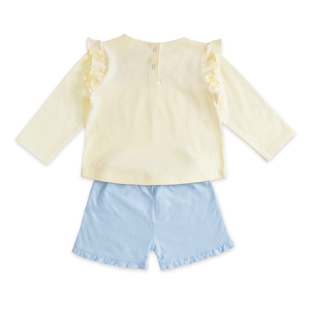 100% Cotton Full Sleeve Girl Top & Shorts Off, white - Blue