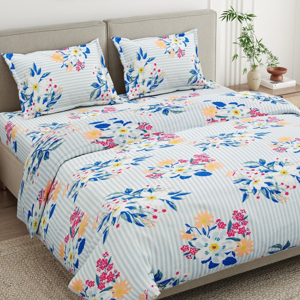 Floral Tapestry Combed Cotton King Flat Bedsheet, 186 TC - Bedsheets | haus & kinder