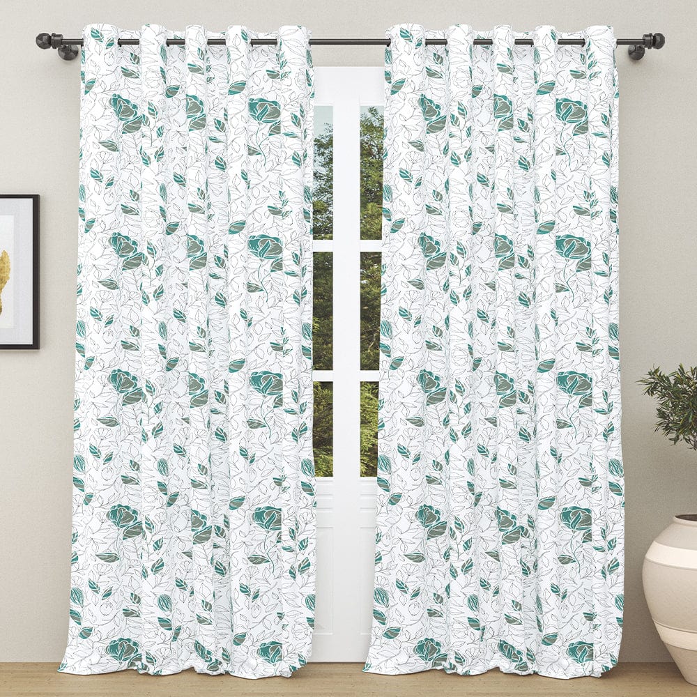 Blooming Roses Aqua Curtain Set