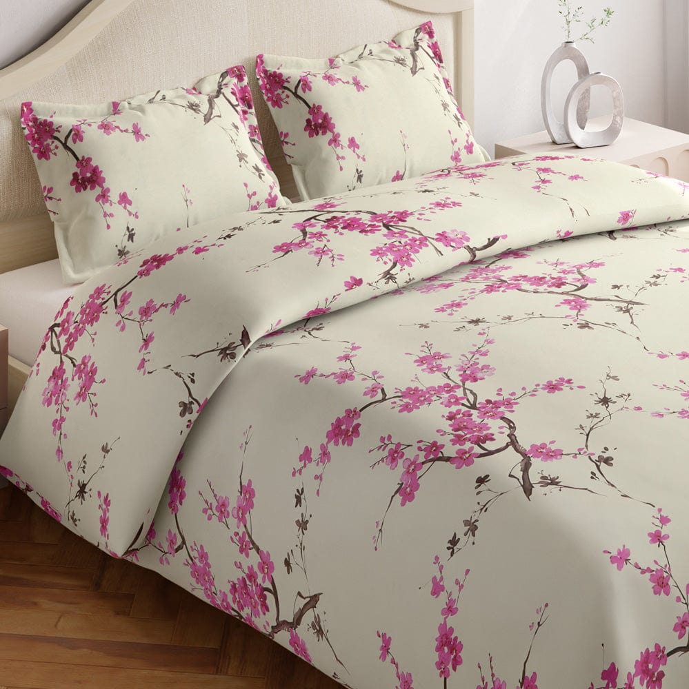 Floral Grace 100% Cotton Double Size Bedsheet, 186 TC, Eleganza Pink