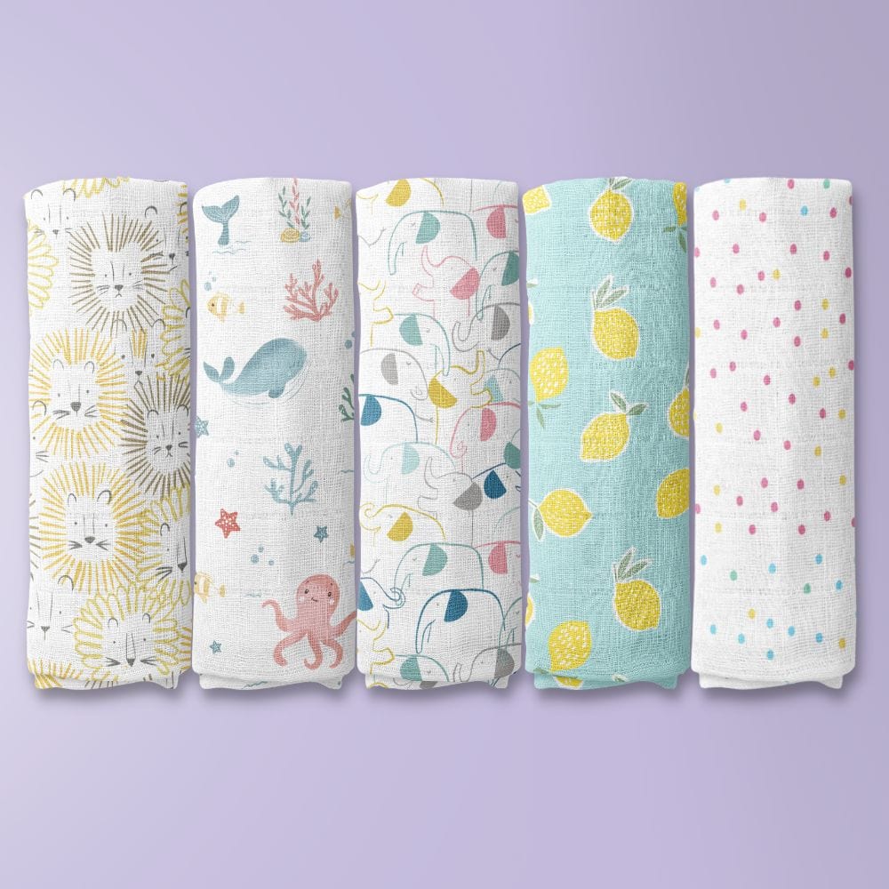 Dream Safari 100% Cotton Muslin Swaddle Pack Of 5