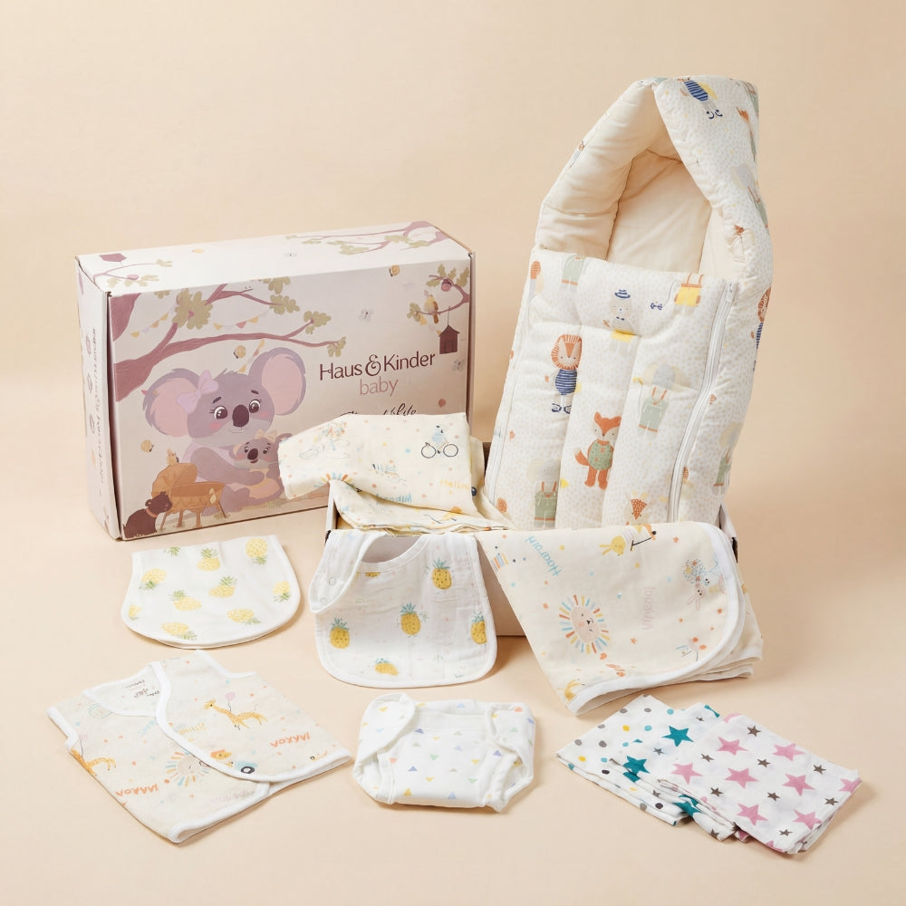 Box Of Love Baby Essentials I Perfect Baby Shower Gift Pack I – Jungle Joy Edit (Pack of 10)