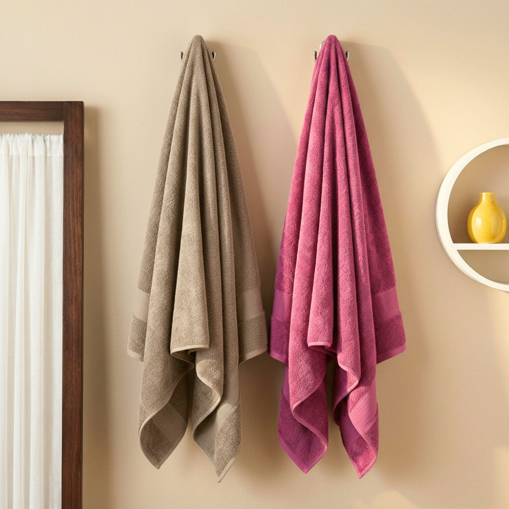 100% Cotton Harmony Combed Bath Towel- Pack Of 2 (Almond, Mulberry)