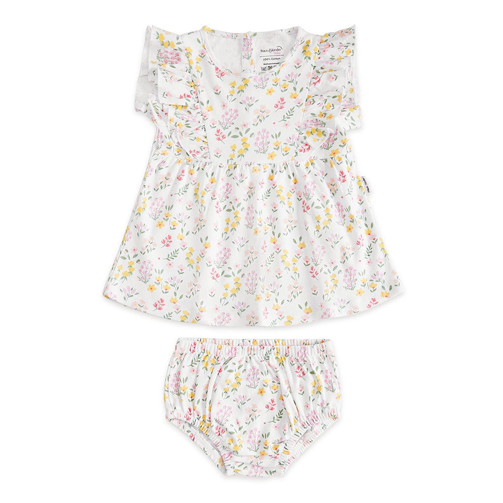 100% Cotton Cap Sleeve Girl Frock With Bloomer, White