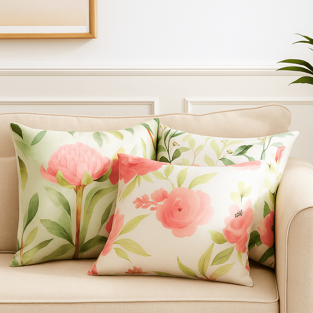Digital Printed 100% Cotton duck cushion covers, set of 3 , Serene Petals