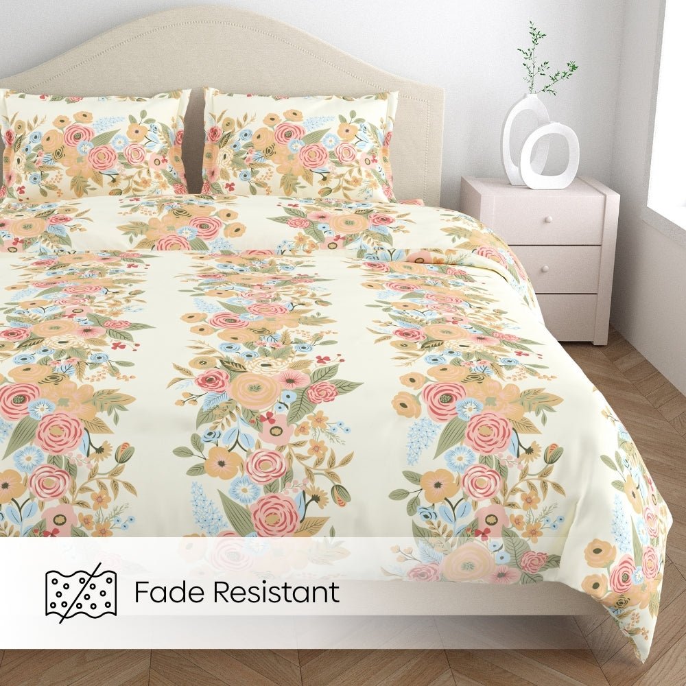 Vintage Peony 100% Combed Cotton 144 TC King Flat Bedsheet - Bedsheets | haus & kinder