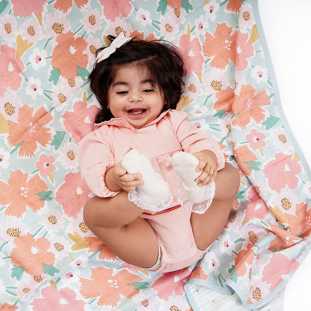 Bold Floral 100% Cotton Muslin Reversible Blanket for New Born Baby