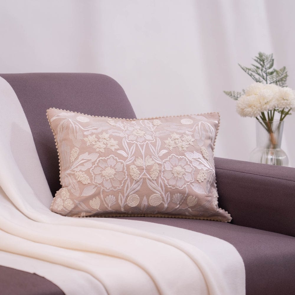 Embroidered Decorative Cushion Cover, Serene Botanica