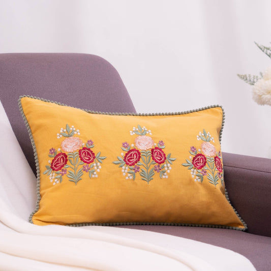 Embroidered Decorative Cushion Cover,Golden Bloom Garden