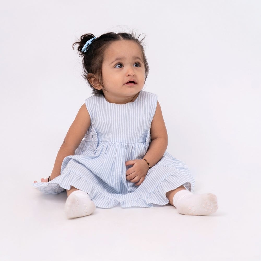 100% Cotton Bowlet Frock With Blommer- Blue and White