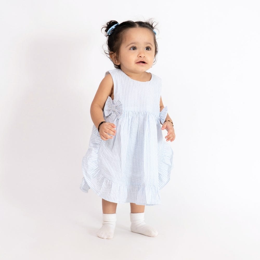 100% Cotton Bowlet Frock With Blommer- Blue and White